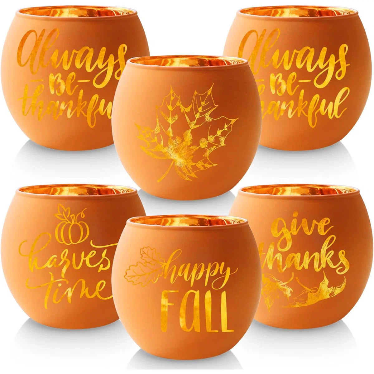 6 Pcs Orange Pumpkin Glass Thanksgiving Candle Holders | Wayfair North America
