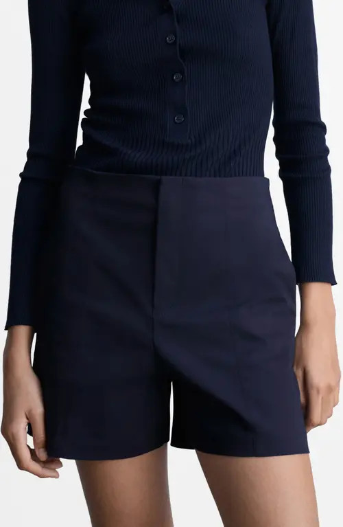MANGO High Waist Cotton Shorts in Navy at Nordstrom, Size 4 | Nordstrom