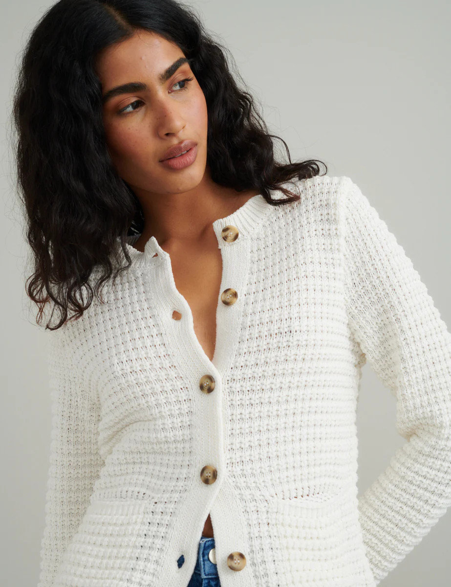 White Textured Knitted Cardigan | Nobody's Child