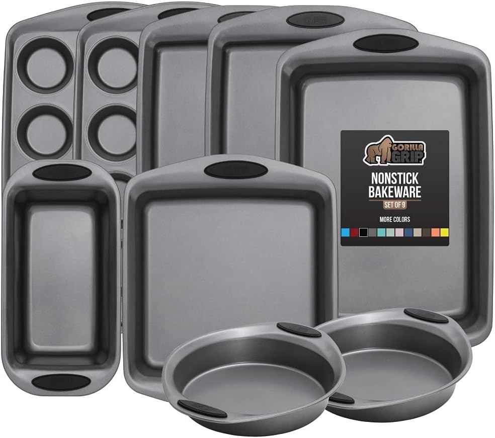 Gorilla Grip Nonstick, Heavy Duty, Carbon Steel Bakeware Sets, 9 Piece Baking Set, Silicone Handl... | Amazon (US)