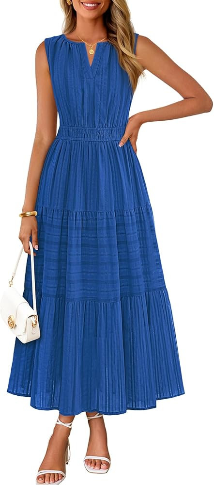 MEROKEETY Spring Summer Midi Dresses for Women 2026 Casual Beach Vacation Sleeveless Boho V Neck ... | Amazon (US)