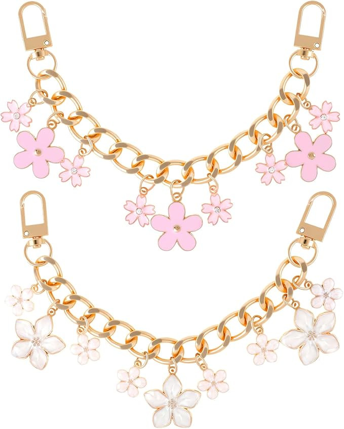 2 PCS Pink Flower Bag Charm Chain, 8 Inch Flower Purse Charm, Pink Bag Chain Charms for Handbags ... | Amazon (US)