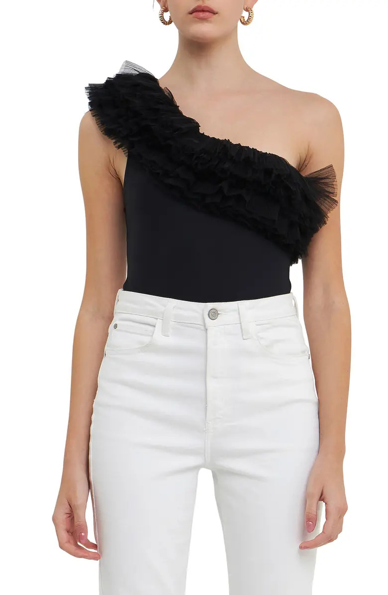 Tulle Ruffle One-Shoulder Bodysuit | Nordstrom