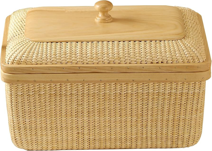 Covered Rattan and Solid Wood Home Living Room Decorations Modern Storage Basket Square Jewelry B... | Amazon (US)