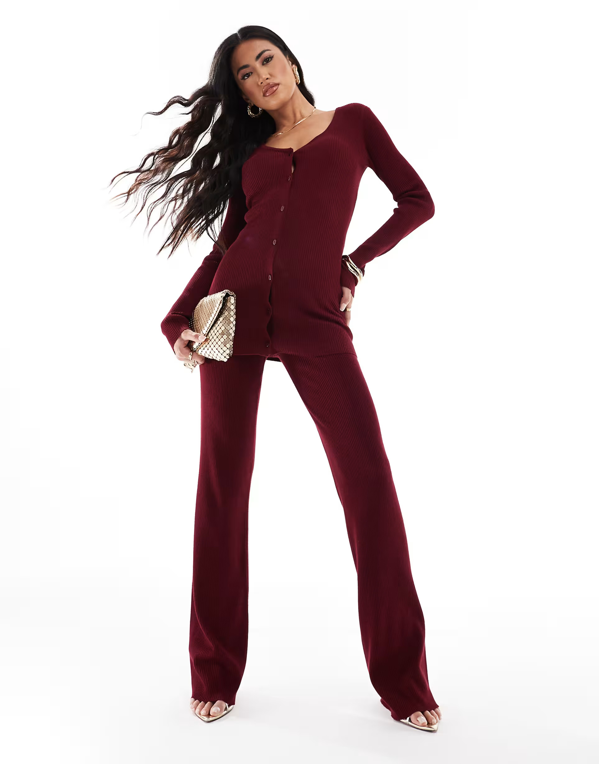 Simmi knitted flared trousers co-ord in burgundy | ASOS (Global)