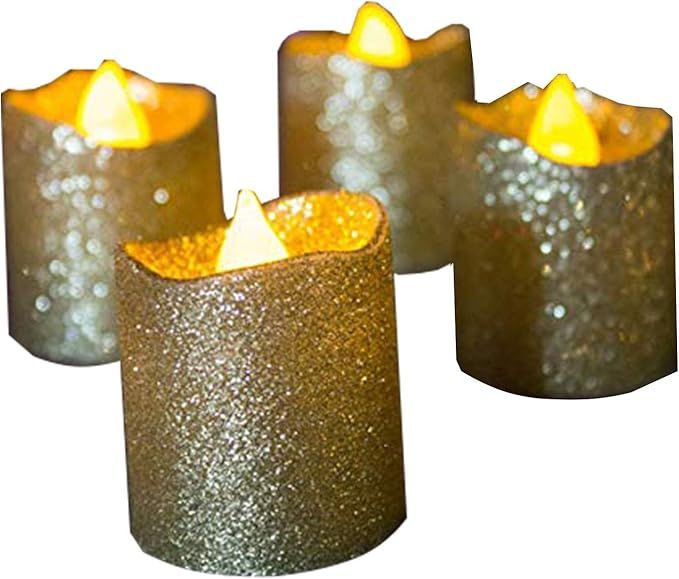 Gold Flameless Votive Candles,Battery Operated Gold Glitter LED Tea Light Candles for Party,Table... | Amazon (US)