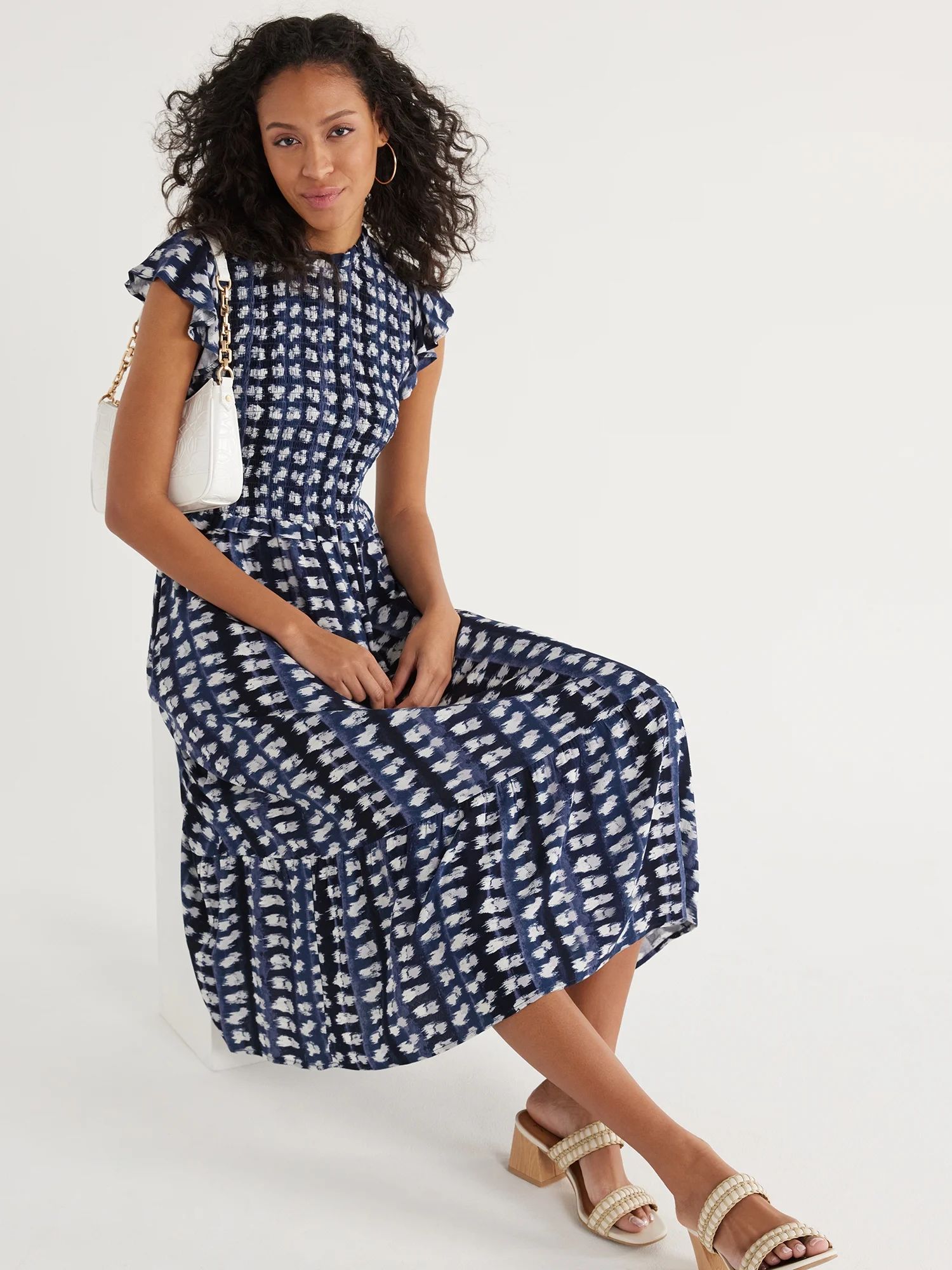 Time and Tru Women's Smocked Bodice Midi Dress, Sizes XS-XXXL | Walmart (US)