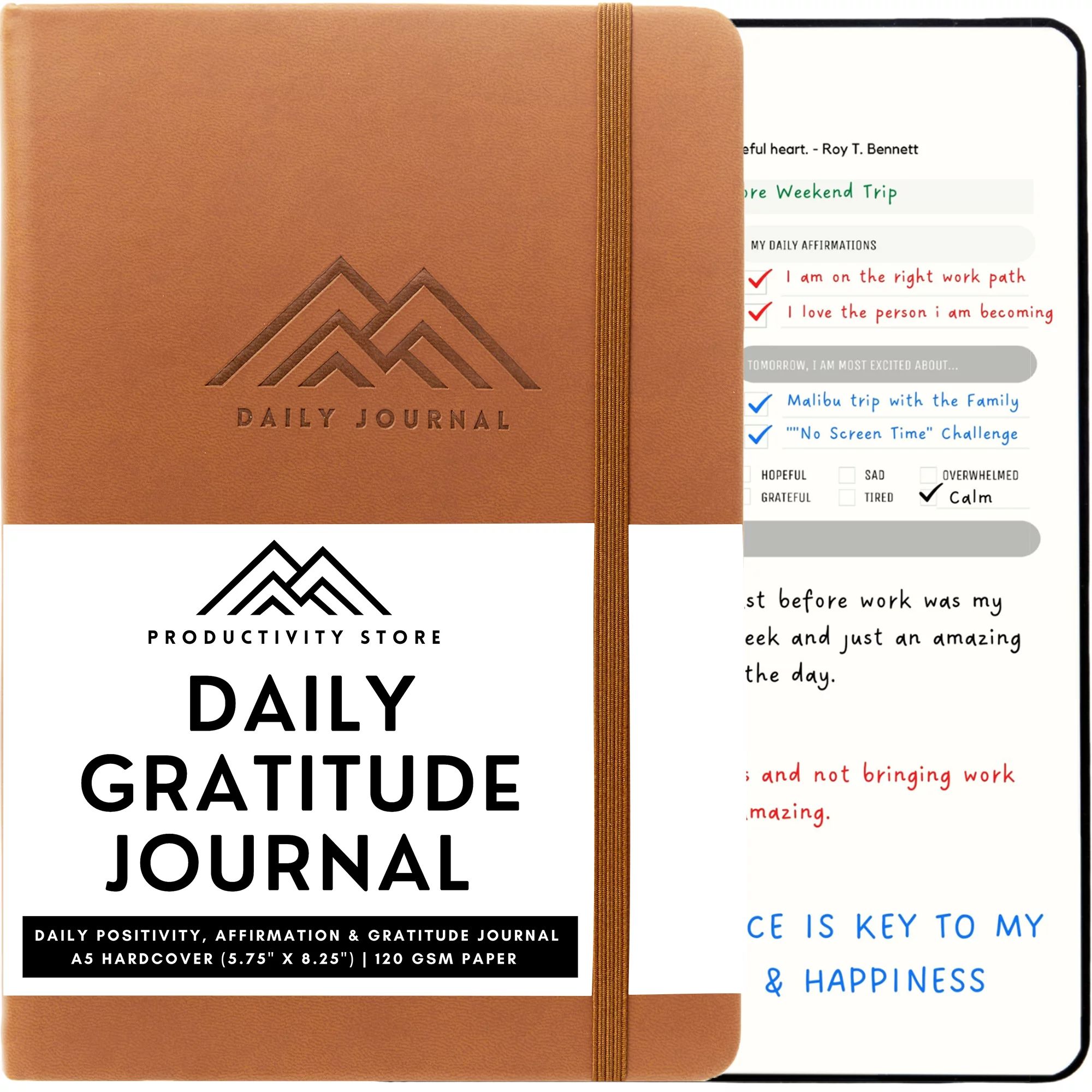 Productivity Store - Daily Gratitude Journal with Prompts | A5 8"x5.5" Color: Brown | Walmart (US)