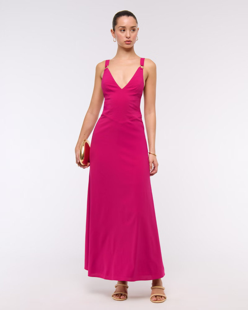 Dipped-Waist Hardware Maxi Dress | Abercrombie & Fitch (US)