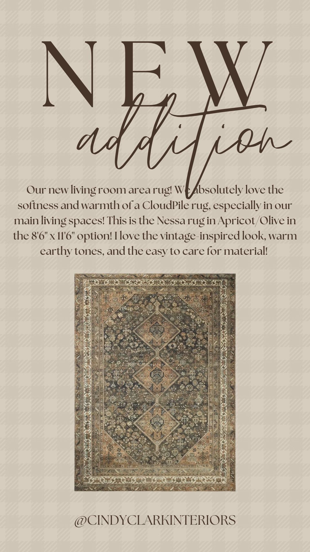 Our new living room area rug! We absolutely love the softness and warmth of a CloudPile rug, especially in our main living spaces! This is the Nessa rug in Apricot/Olive in the 8'6" x 11'6" option! I love the vintage-inspired look, warm earthy tones, and the easy to care for material! 

@joonloloi #JoonLoloi 