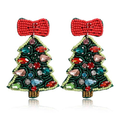 Christmas Tree Earrings for Women - Cute Holiday Handmade Bow Beaded Dangle Jewelry, Xmas Outfits Accessories Gifts (Christmas Tree) | Amazon (US)