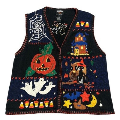 Vintage Womens Size XL 90\u2019s Studio BOO Halloween Sweater Vest Embroidered Stitch | eBay US