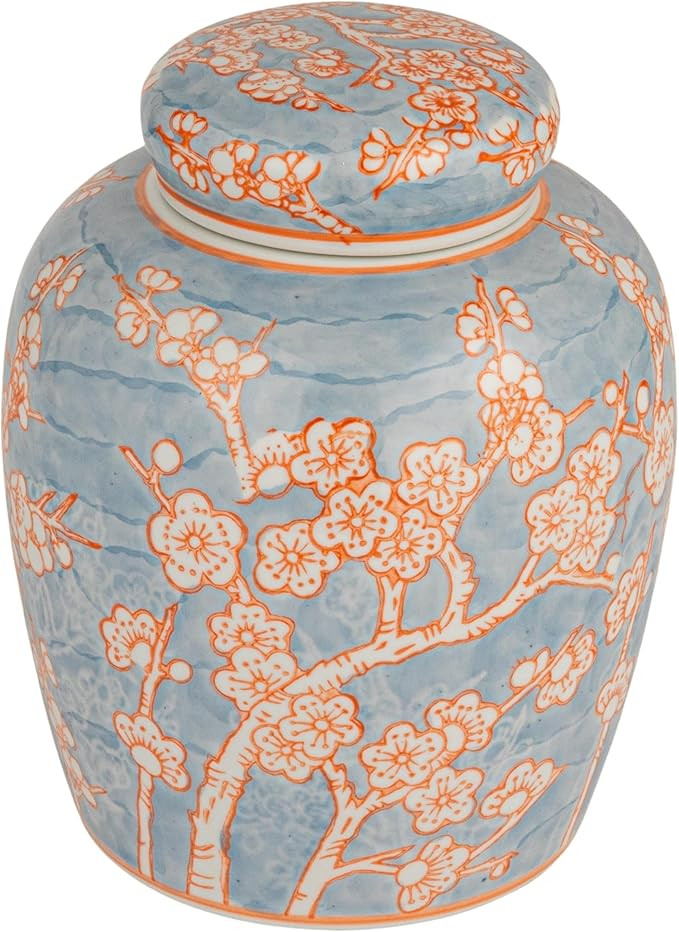 Creative Co-Op Decorative Ceramic Ginger Jar with Lid, Blue and Orange | Amazon (US)