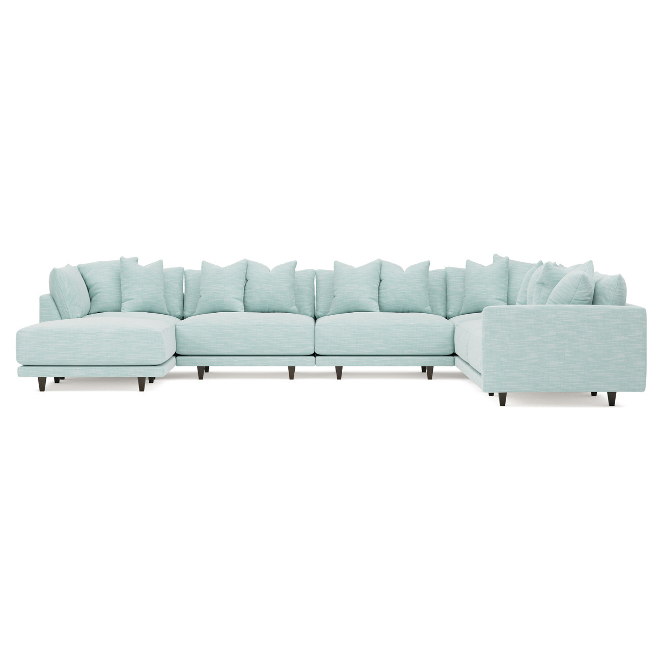 Toulouse Sea Mint Performance Modular 7-Piece Corner Sectional With Ottoman - Left End - 166 | Kathy Kuo Home