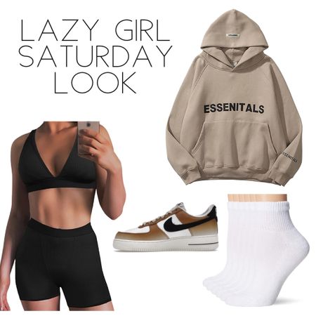 Lazy Girl Look
- Essentials Hoodie
- Black ribbed lounge set 
- Ankle socks  
- Nike Air Force 1s



#LTKshoecrush #LTKstyletip