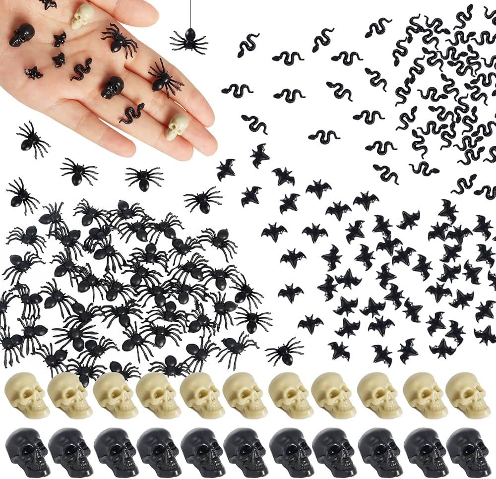 200pcs Mini Plastic Spiders Skull Heads Bats Snake, Miniature Resin Spider, Realistic Spider Fake... | Amazon (US)