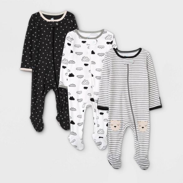 Baby 3pk Zip-Up Sleep N&#39; Play - Cloud Island&#8482; Black/White 3-6M | Target