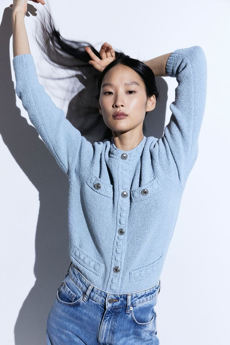 Textured-knit cardigan - Light blue - Ladies | H&M GB | H&M (UK, MY, IN, SG, PH, TW, HK)