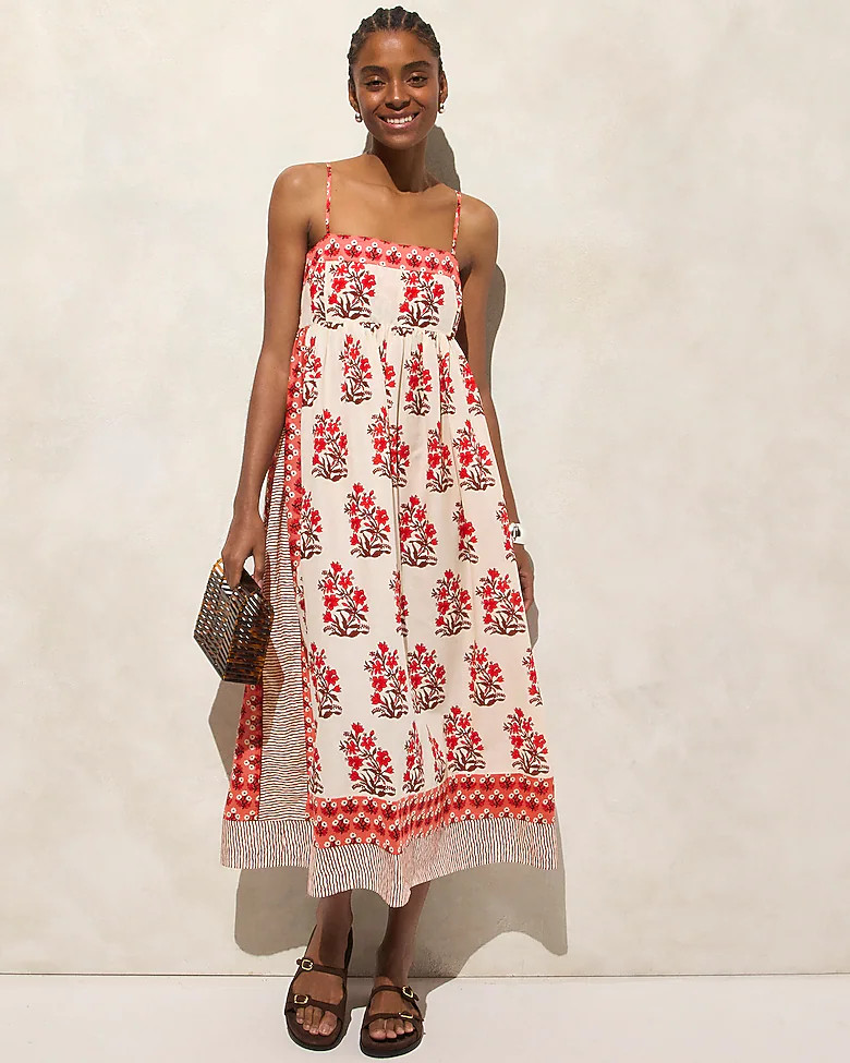 Cotton voile midi dress in block print | J. Crew US