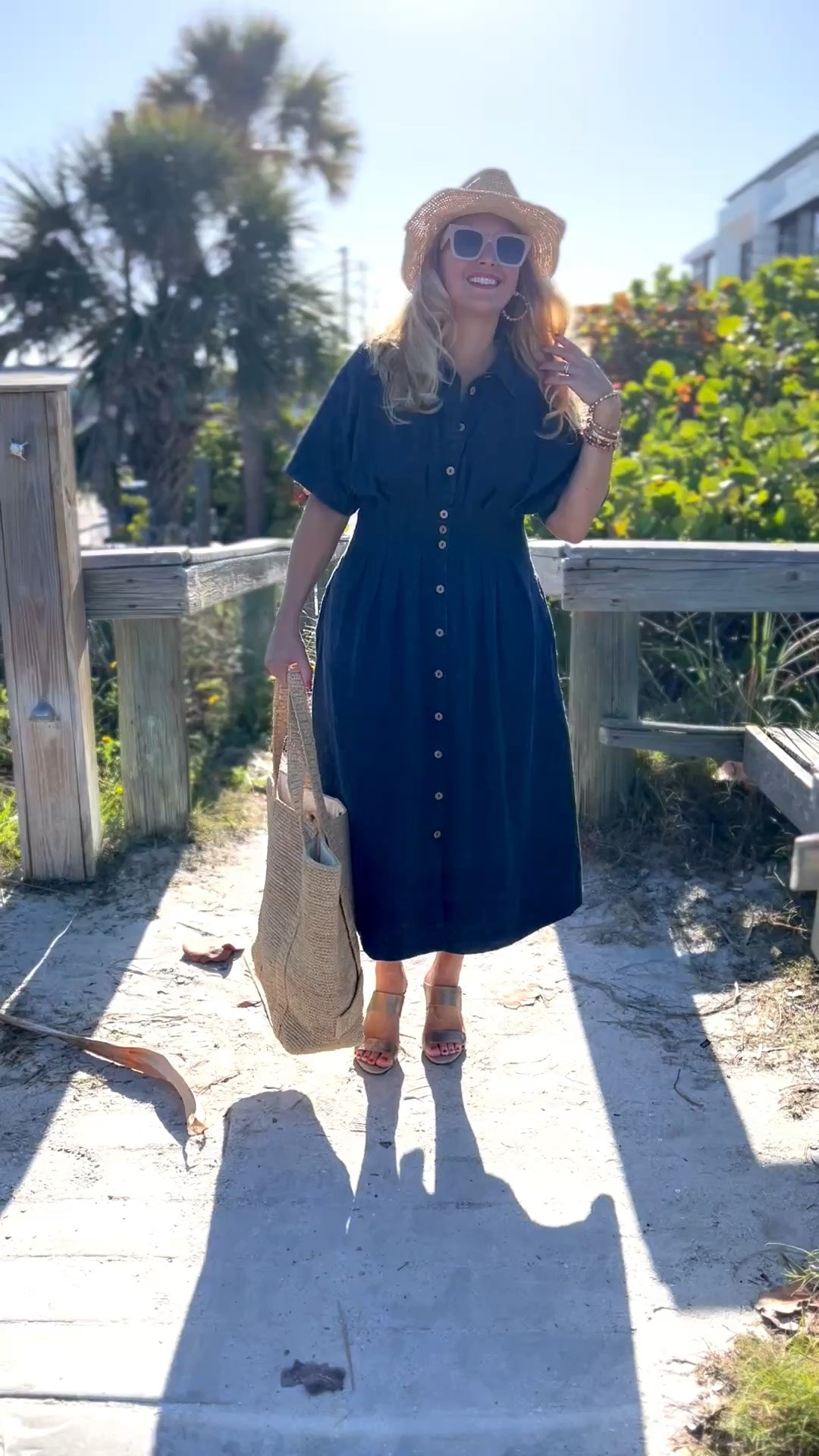 🏝️SUMMER DRESS: Packing for a beach getaway? Here’s the dress you need and it’s on sale under $100 right now! @Soft Surroundings  #softsurroundings 

👗My embroidered short sleeve midi dress flatterers with front and back tucks that define your waist. Love the tonal embroidery and beautiful floral pattern. You can wear this meeting friends for a lunch date, a beach getaway or everyday wear. Effortless style + versatility + breathable fabric = The dress you need!

🫶🏻Truly looks like a sophisticated denim dress. Buttons down the front, has side pockets and so soft! I’m wearing a medium and it fits true to size. Available in XS-3X. Color: Embroidered medium wash.

👒When heading out to the beach, don’t forget to pick up my Catalina Cowboy hat! This raffia hat features a colorful braided faux suede hatband and has an interior adjustable sweatband that makes it comfy. Also love the shapeable three inch brim to offer extra sun protection. 

🙌🏼In addition to my hat, I’m wearing a set of five bracelets with matching earrings. The genuine rhodonite beads in pinks, golds and earth tones look fantastic for spring and summer.

👡You can’t forget about these insanely comfortable textured sandals. Obsessed! This golden leather sandal has a soft shimmer and glow. Elevated and chic. You’ll be reaching for these all spring and summer long. I walked around all day and my feet felt great. Order your normal size. These are fantastic!

👉🏼Follow my shop @jtstjtst11 on the @shop.LTK app to shop this post and get my exclusive app-only content!

#liketkit 
@shop.ltk


#LTKSeasonal #LTKOver40 #LTKSaleAlert #LTKTravel #LTKgrwm #LTKootd #LTKMidsize #LTKvlog #LTKU #LTKSwim