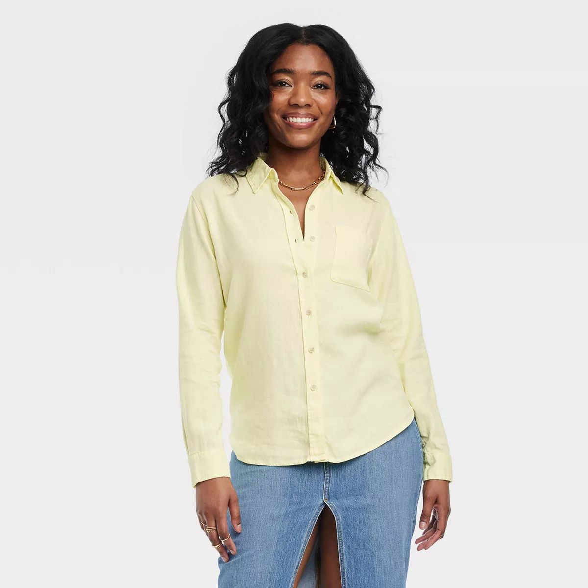 Women's Linen Long Sleeve Collared Button-Down Shirt - Universal Thread™ Tan Striped 4X | Target