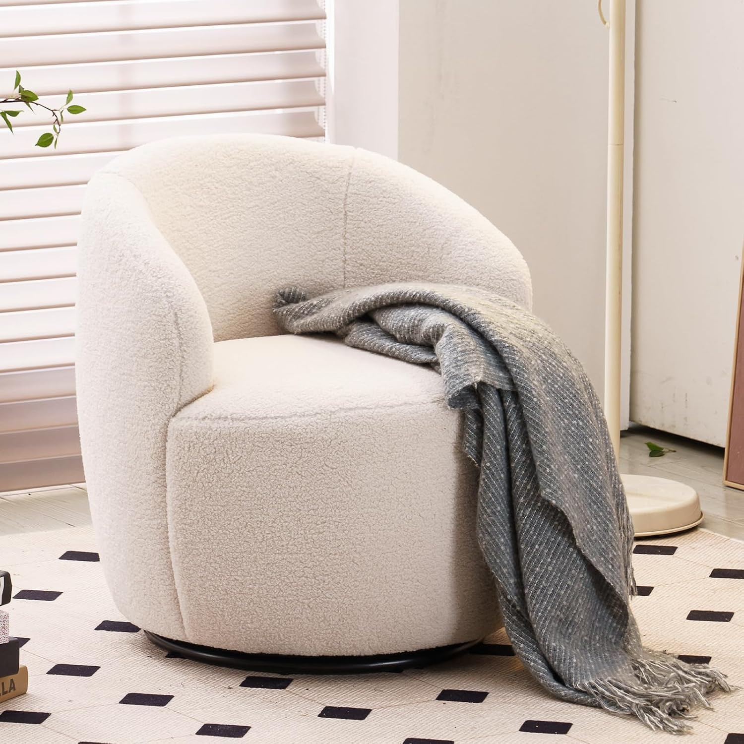 FOXHUNTER 360° Swivel Accent Chair, Barrel Chairs, Teddy Ivory | Amazon (US)