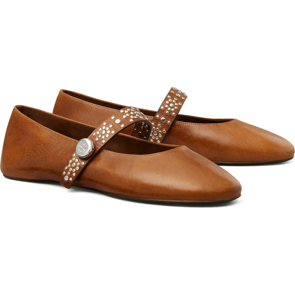 Tory Burch Romy Stud Leather Mary Jane Flat in Cognac at Nordstrom, Size 11 | Nordstrom