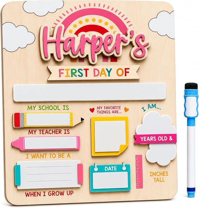 Personalized Wooden First Day of School Sign with Cut-Out Name (Pre-Applied) – Reusable Dry-Era... | Amazon (US)