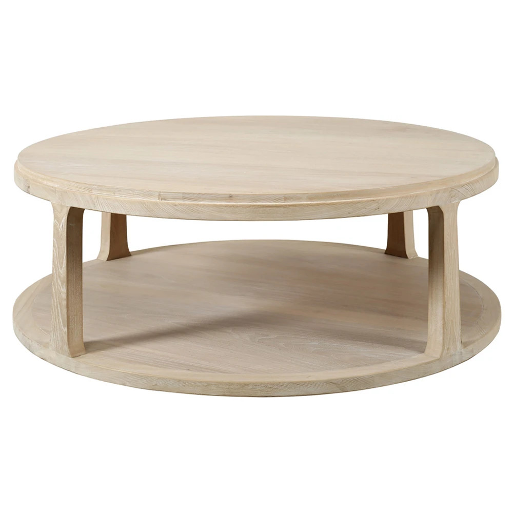 Luella Modern Classic White Wash Pine Wood Round Coffee Table | Kathy Kuo Home