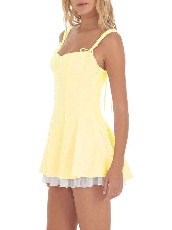 Women's Summer Tight Mini Dress, Fashionable Sleeveless Tie, Solid Color Dress | SHEIN