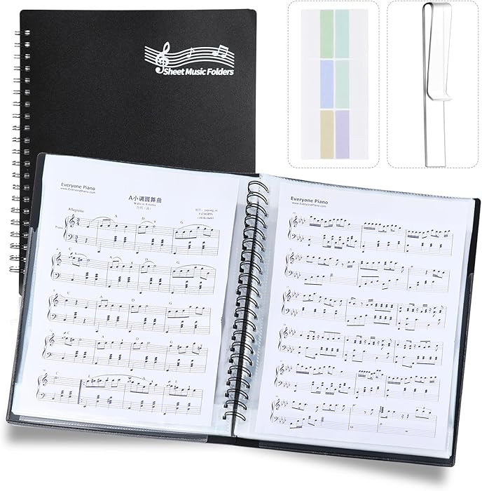 Piano Sheet Music Folder Organizer: 40 Plastic Sleeves Display 80 Pages Spiral Music Binder Organ... | Amazon (US)