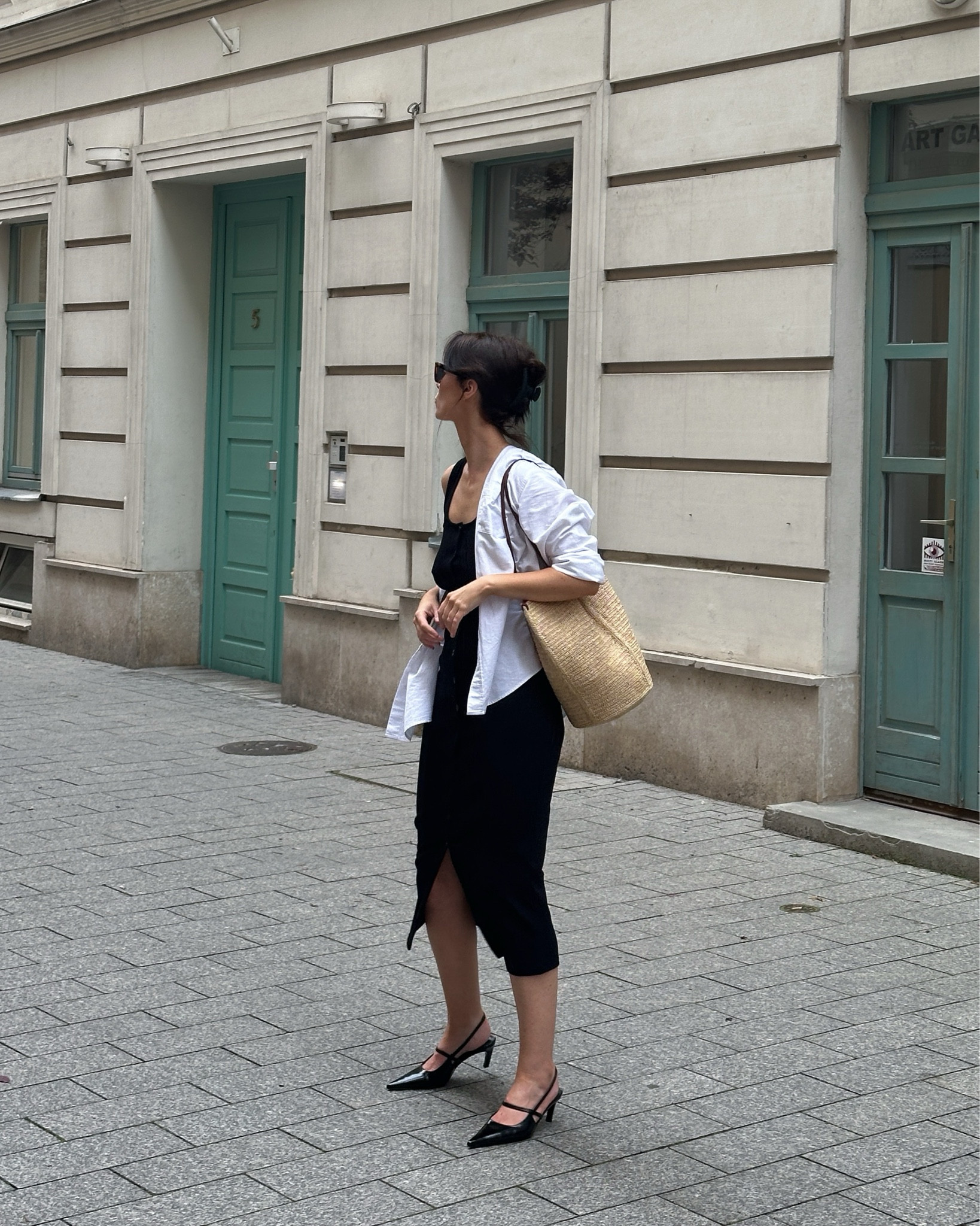 Summer layers 

White shirt, little black dress, LBD, sundress, fitted dress, slingbacks, basket bag, rattan bag, sunglasses, black shoes, kitten heels, holiday style, holiday wardrobe 

#LTKstyletip #LTKsummer #LTKeurope