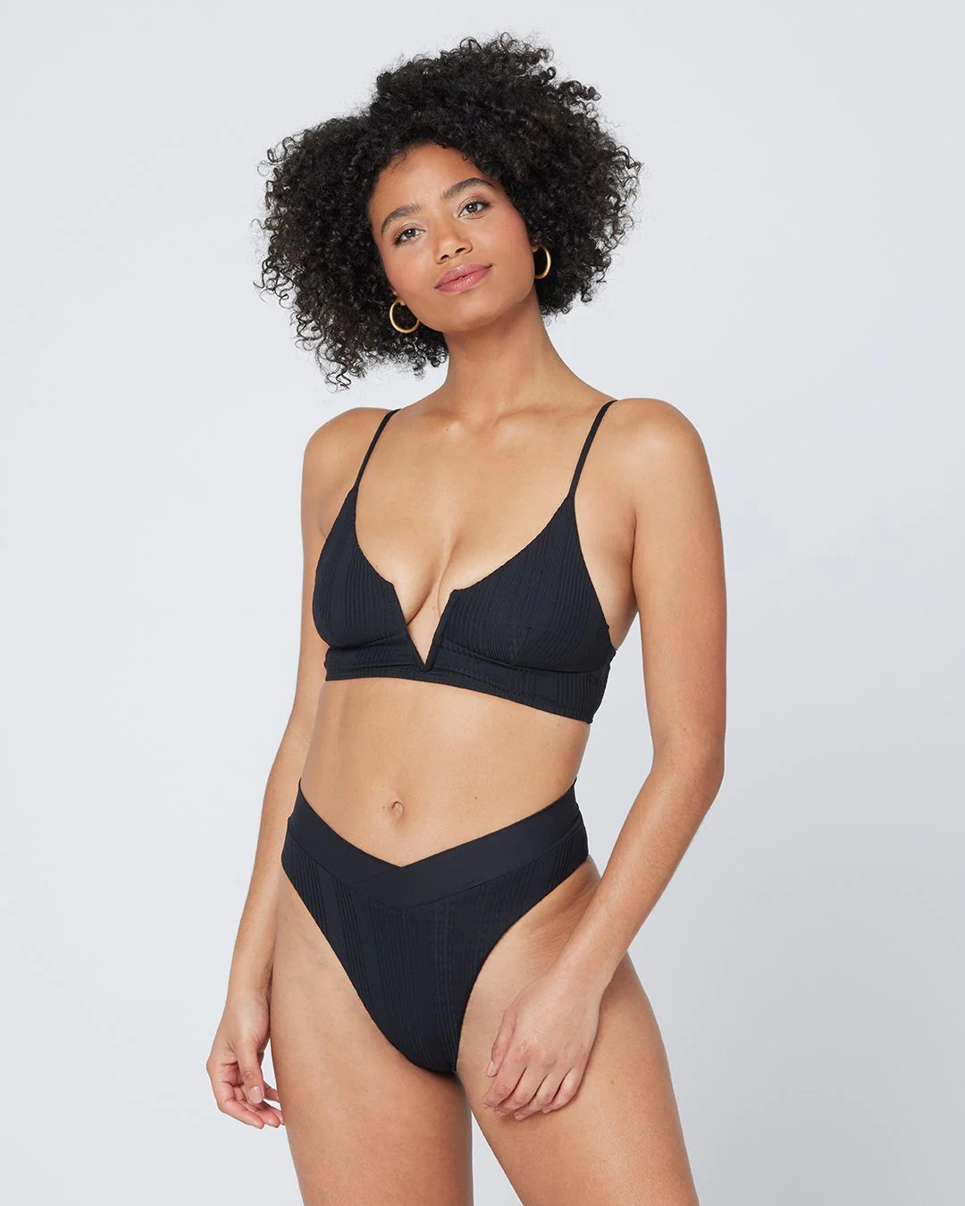 Pointelle Rib Siren Bikini Top - Black | L*Space