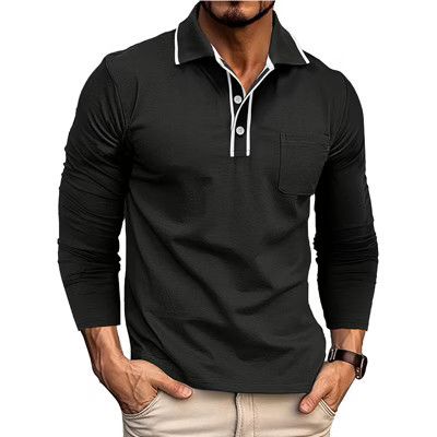 Men's Business Casual Long Sleeve Polo Shirt, Classic Lapel Collar T-Shirt Top Black M | Target