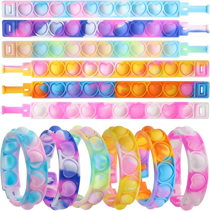 12 Pack Push Pop Bubble Bracelet Fidget Toys, Valentine Wearable Wristband Sensory Toys for Kids ... | Amazon (US)