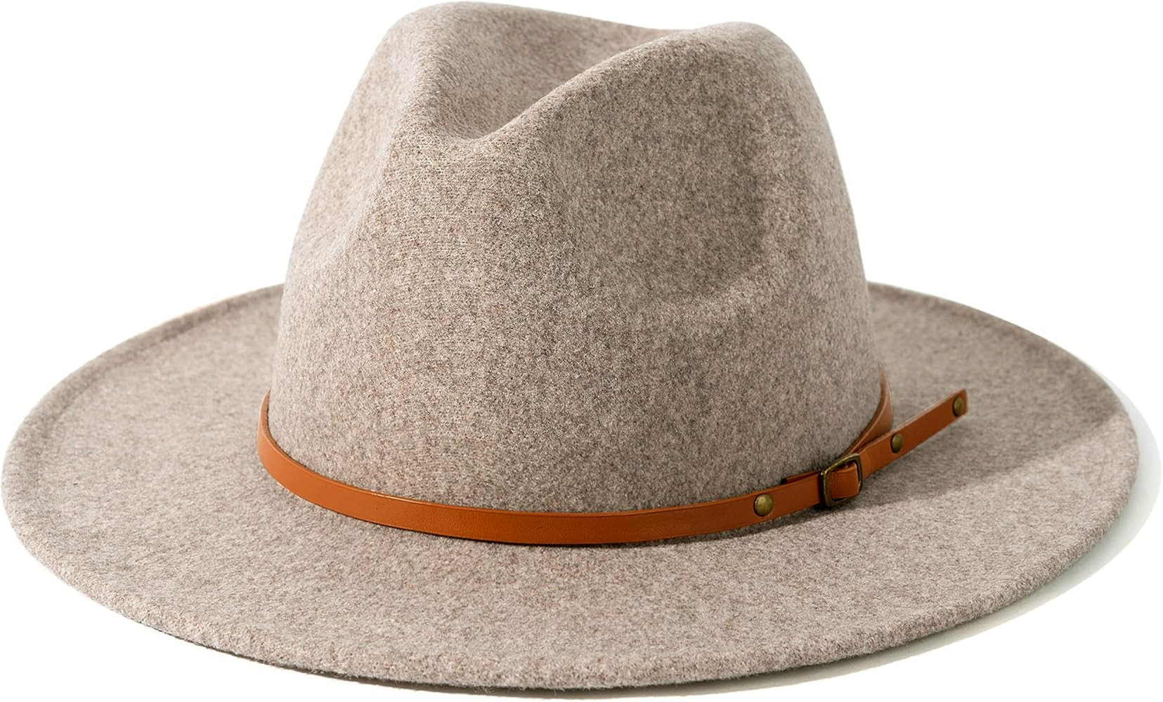 Lisianthus Women Wool Wide Brim Belt Buckle Fedora Hat | Amazon (US)