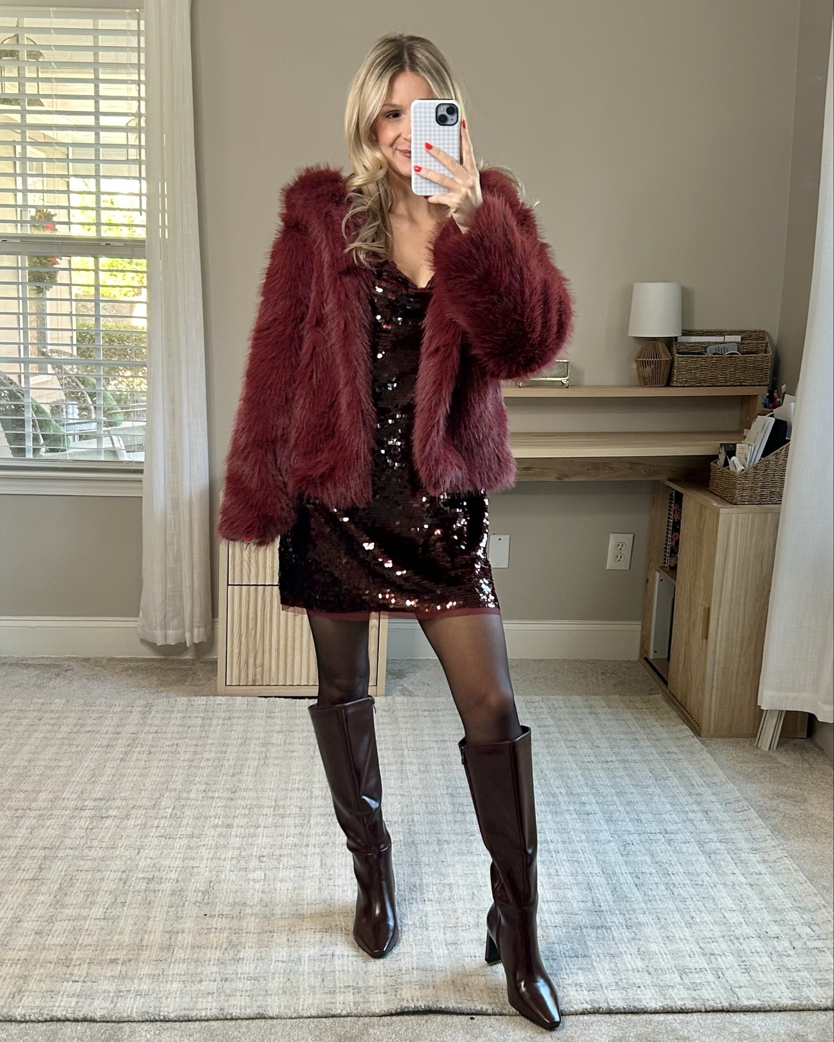 A burgundy monochromatic look for NYE ✨

Whole fit is Target & Amazon 😍

Burgundy sequin mini dress: XS
Burgundy faux fur jacket: xxs 
Burgundy boots: size 7

#newyearseve #newyearseveoutfit #partyoutfit #nyeparty #winteroutfit #holidayoutfit #burgundy #sequindress #sequinoutfit#furjacket #amazonfinds #targetstyle #burgundyboots #amazonfashion 

#LTKHoliday #LTKSeasonal