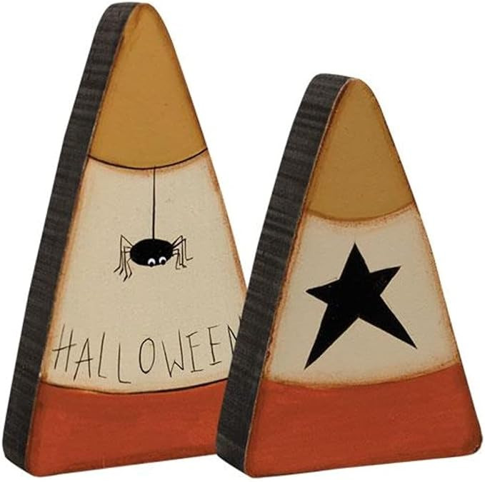 2 Pc Halloween Spider Star Candy Corn Set - Primitive Country Fall Wood Shelf Sitters | Amazon (US)