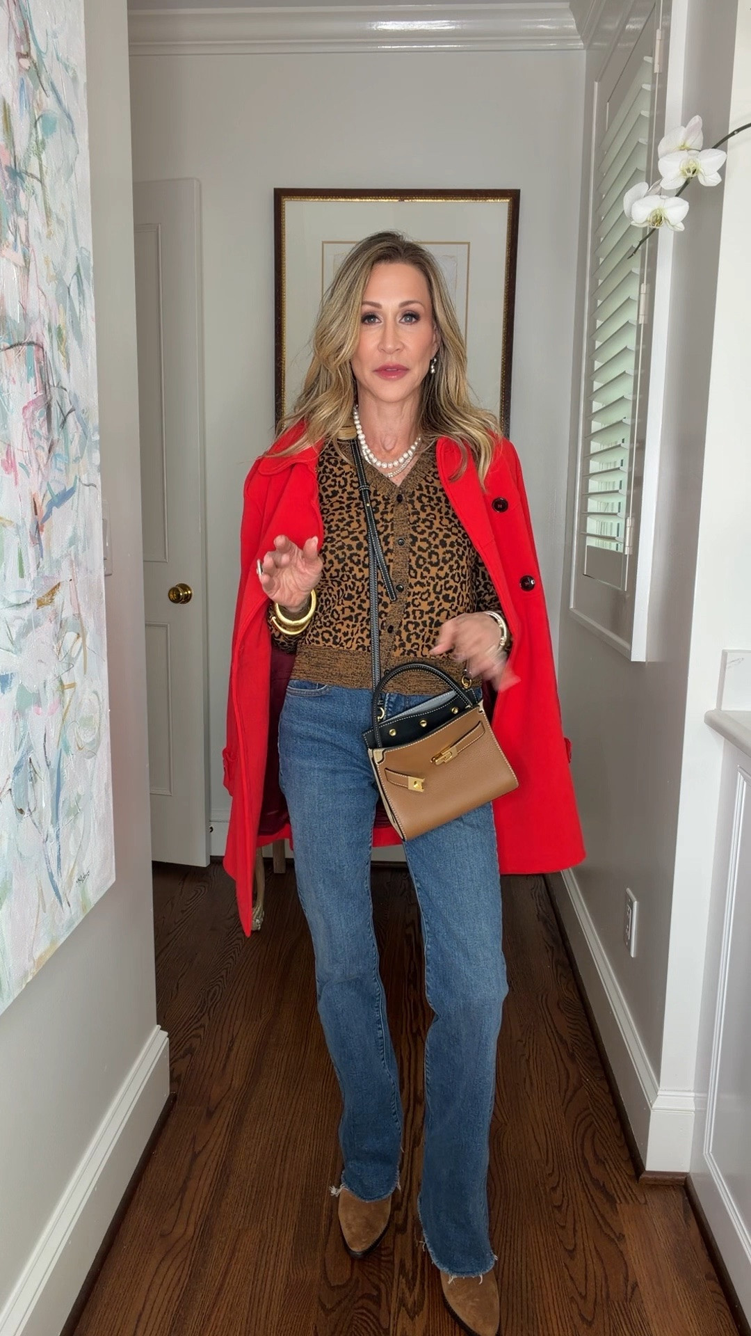 Add a pop of color either a tomato red trench from Anthropologie!  It’s perfect paired with flare jeans, suede booties, a leopard cardigan and a bag from Tory Burch!


#LTKgrwm #LTKootd #LTKOver40