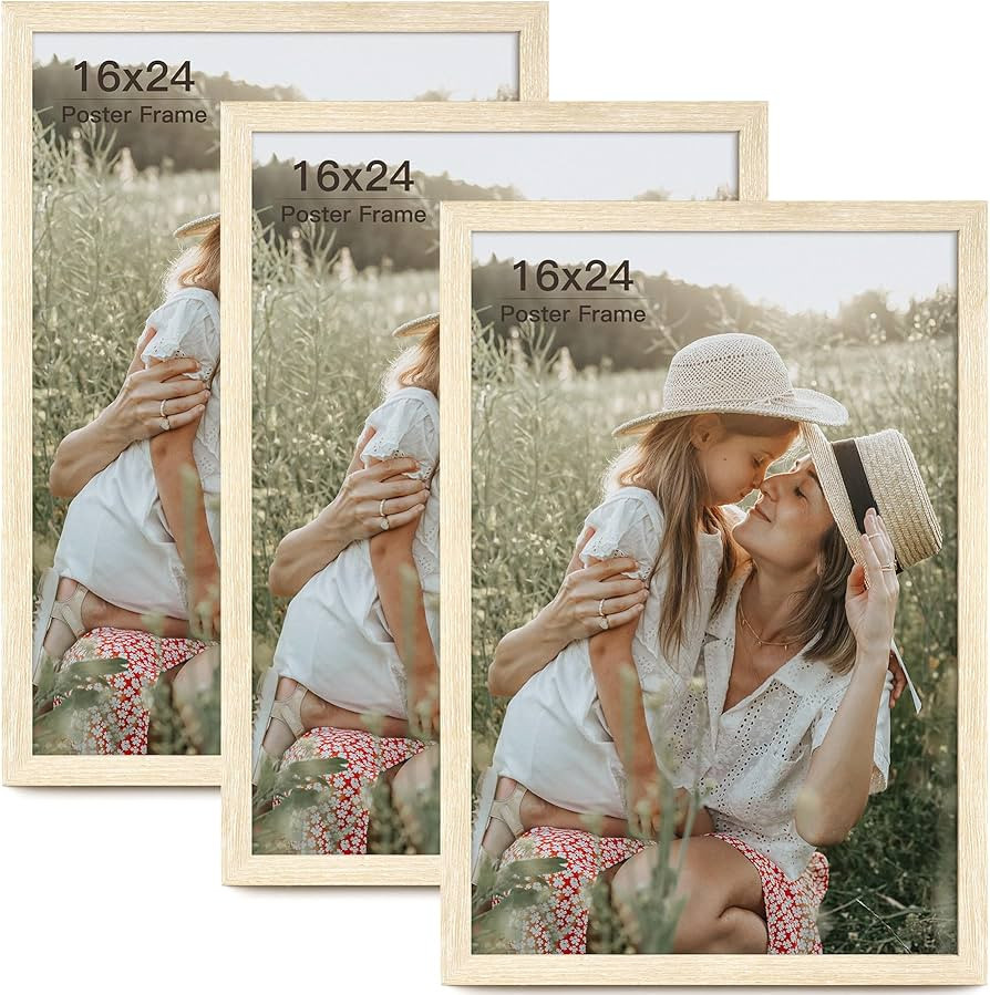 16x24 Frame Set of 3, Natural Wood Grain 16x24 Poster Frame for Gallery Wall Mounting (3 Pack,Nat... | Amazon (US)