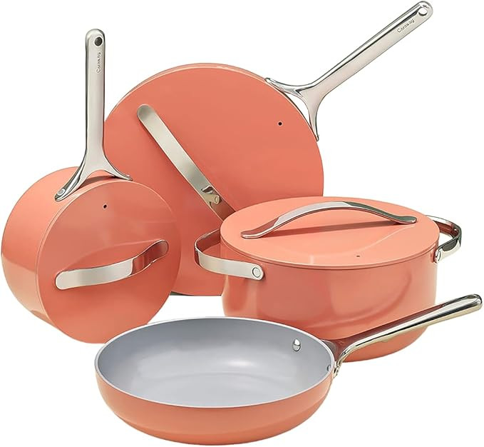 Caraway Nonstick Ceramic Cookware Set (12 Piece) Pots, Pans, Lids and Kitchen Storage - Oven Safe... | Amazon (US)