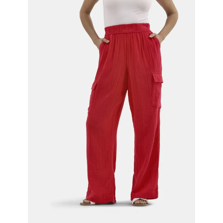 Time and Tru Women's and Women's Plus Cotton Double Cloth Cargo Pants, Sizes XS-XXXL | Walmart (US)