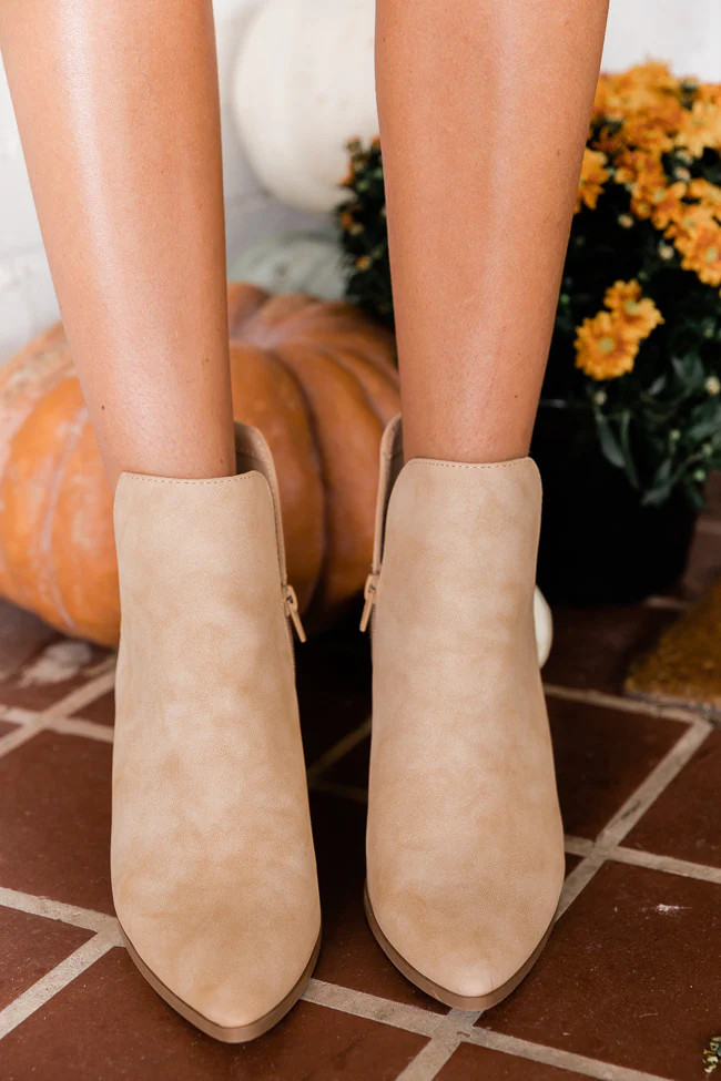 Darleen Taupe Side Slit Booties | Pink Lily