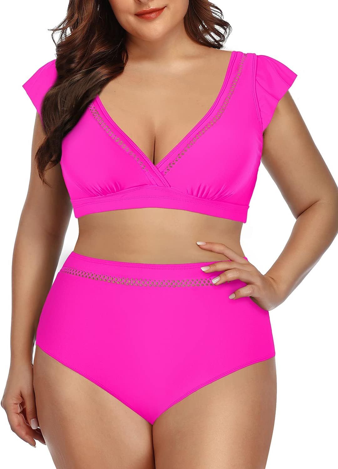 Daci Women Plus Size High Waisted Bikini Sets Two Piece Swimsuits Cap Sleeve Bathing Suits Ruffle... | Amazon (US)