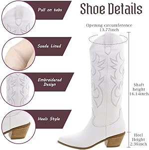 Erocalli White Cowgirl Boot Cowboy Boots for Women Embroidered Pull-On Chunky Stacked Heel Knee H... | Amazon (US)