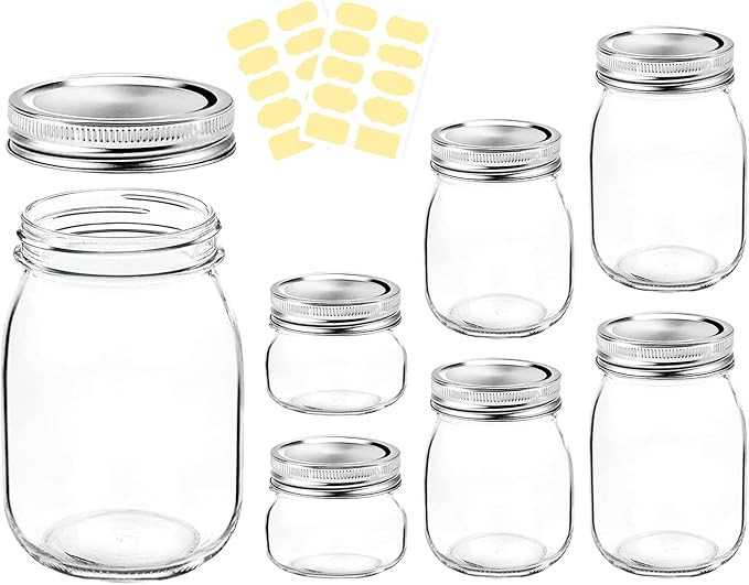 6 PCS Mason Jars with 70mm Regular-Mouth Glass Canning Jars, clear glass jars with Silver Metal L... | Amazon (US)