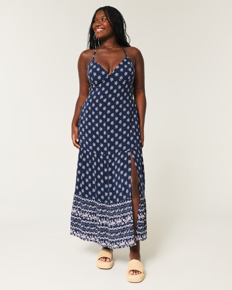 Short-Sleeve Open-Back Maxi Dress | Hollister (US)