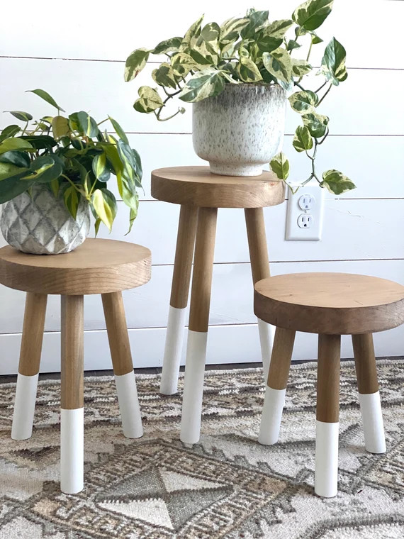 Solid Wood Accent Stool With 1  1/4 Diameter Legs  | Etsy | Etsy (US)