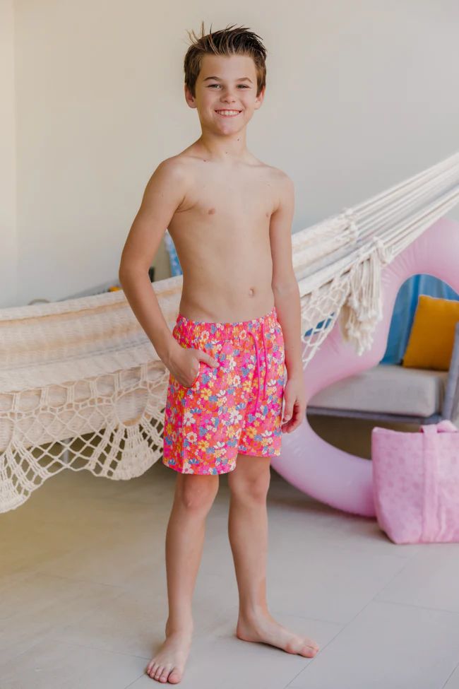 Boy's The Horton Floral Swim Trunks Krista Horton X Pink Lily | Pink Lily