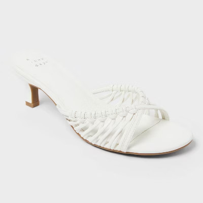 Women's Clarisse Strappy Kitten Heels with Memory Foam Insole - A New Day™ White 11: Open Toe, Slip On, Medium Width | Target